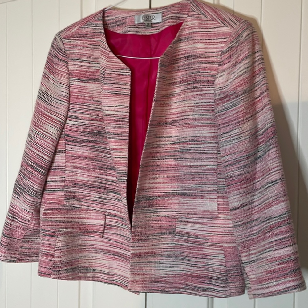 KASPER Size 16 Blazer Pink,Black,White tweed